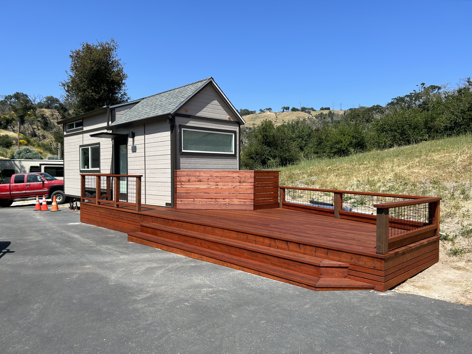 Small modern house with redwood deck.